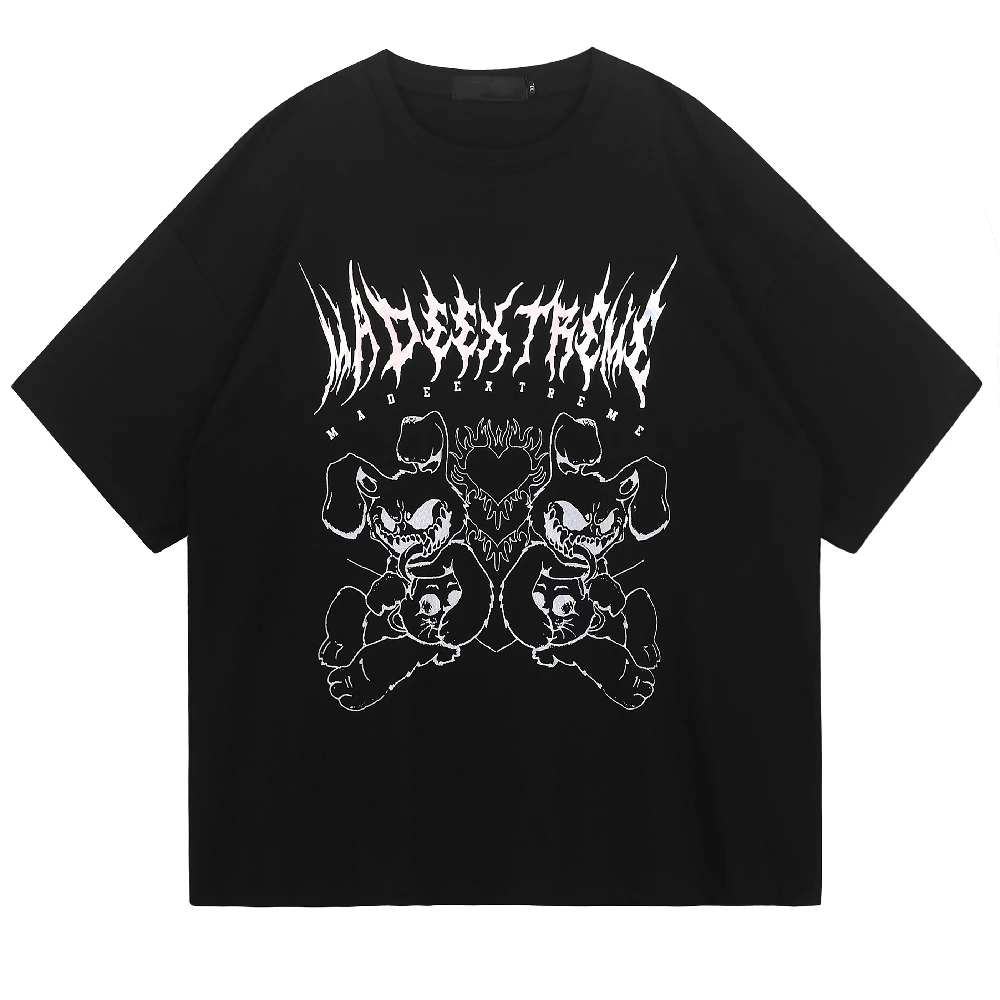 Hip Hop Monster Print Oversized T Shirt Streetwear Harajuku Cotton Plus Size T-Shirt Men Summer Short Sleeve Black Tops Tees