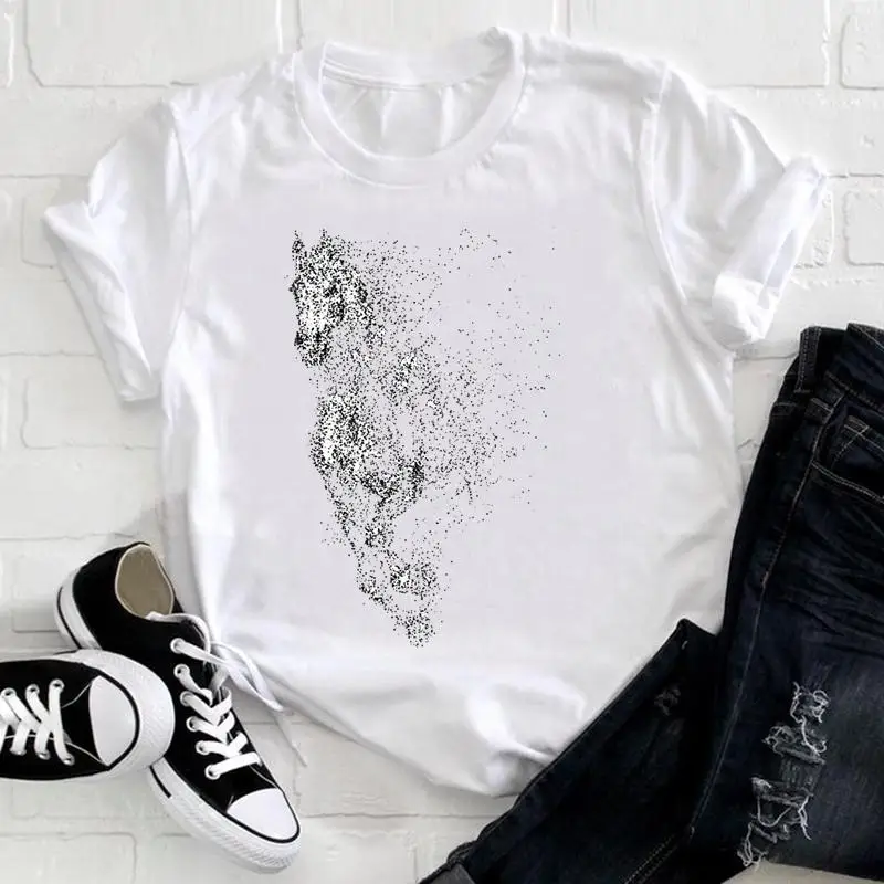 

Women Clothing Horse Love Painting Summer Short Sleeve Graphic Tee Female Top Clothes Fashion Casual Tshirt T-shirt