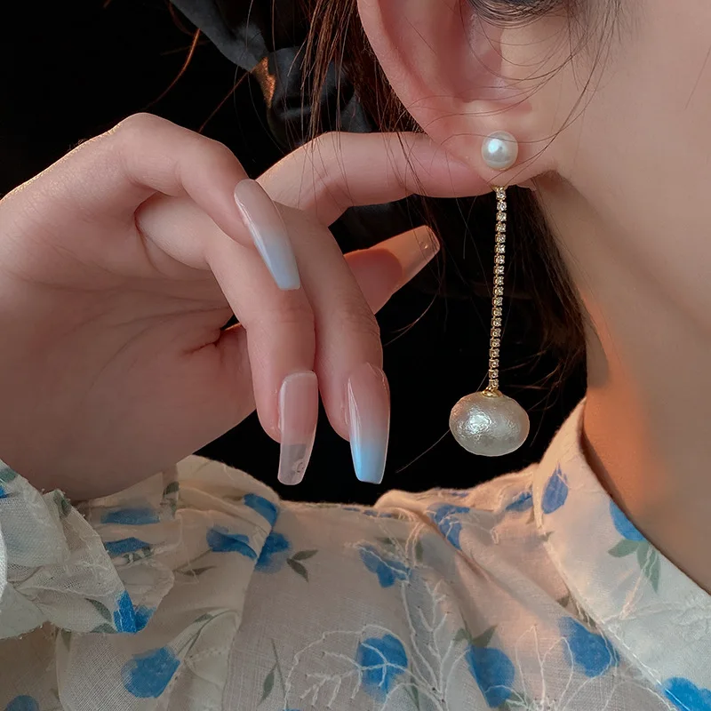 

KAITIN Zircon Tassel Pearl Earrings for Women Fashion Elegant Drop Earrings Light Luxury Gold Plated Jewelries Lady's Gifts