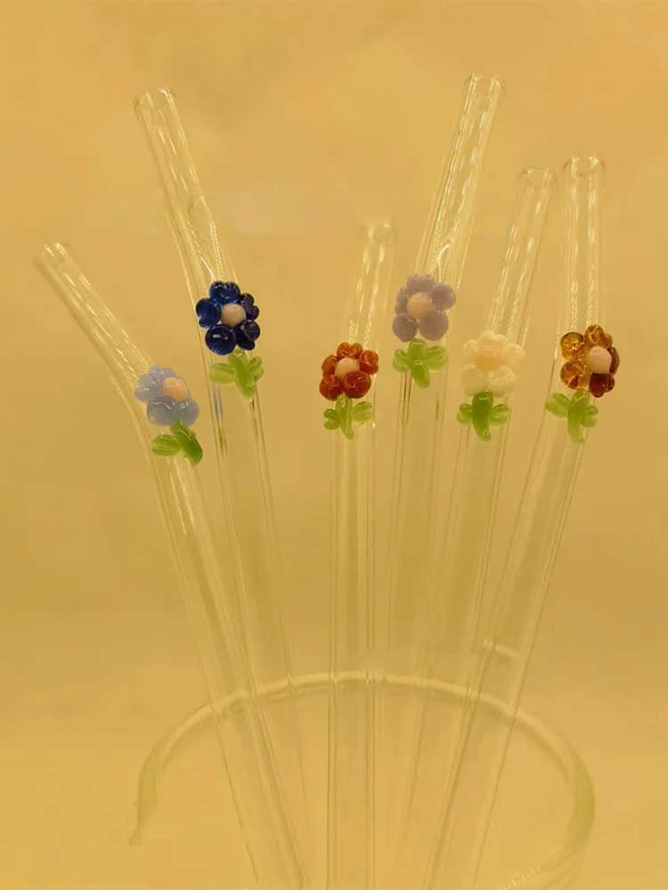 

1 PC Reusable Glass Straws With Flower Shatter Resistant Drinking Straws For Hot/Cold Drinks Cocktail Milkshake Juice