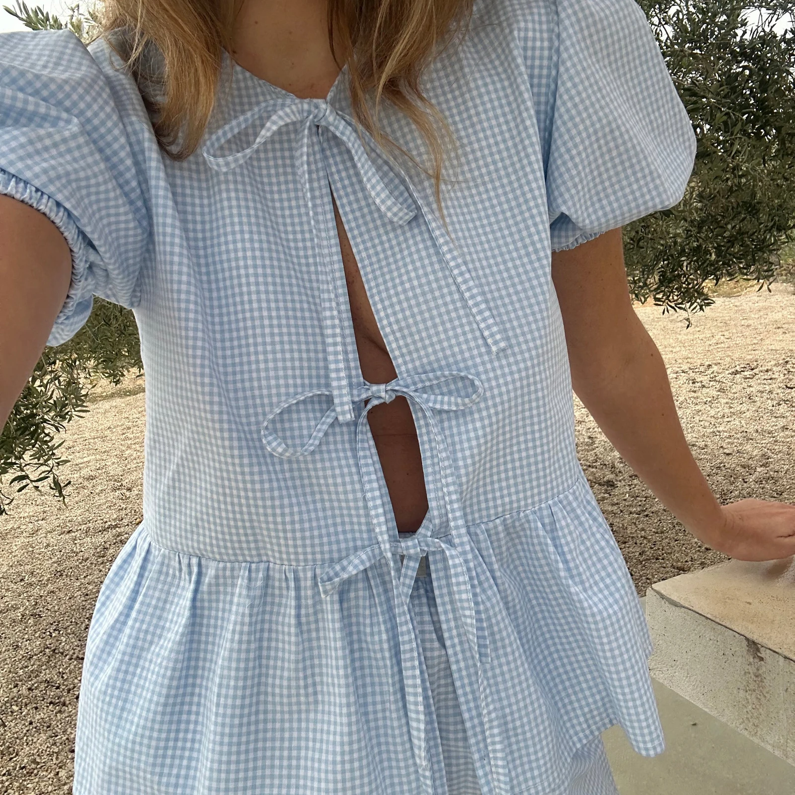 Женский пижамный комплект из 2 предметов s Y2k топ с буффами на рукавах и баской