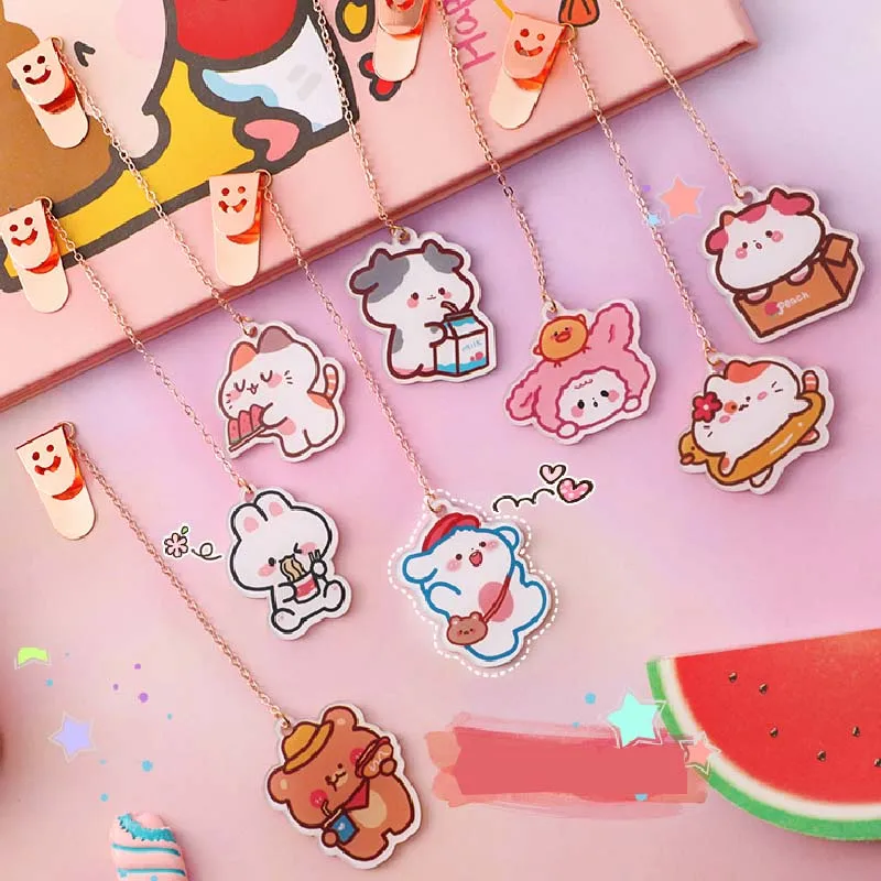 

Creative Cartoon Acrylic Bookmark with Cute Teddy Bear Pendant Book Page Clip Students Stationery School Office Reading Supplies