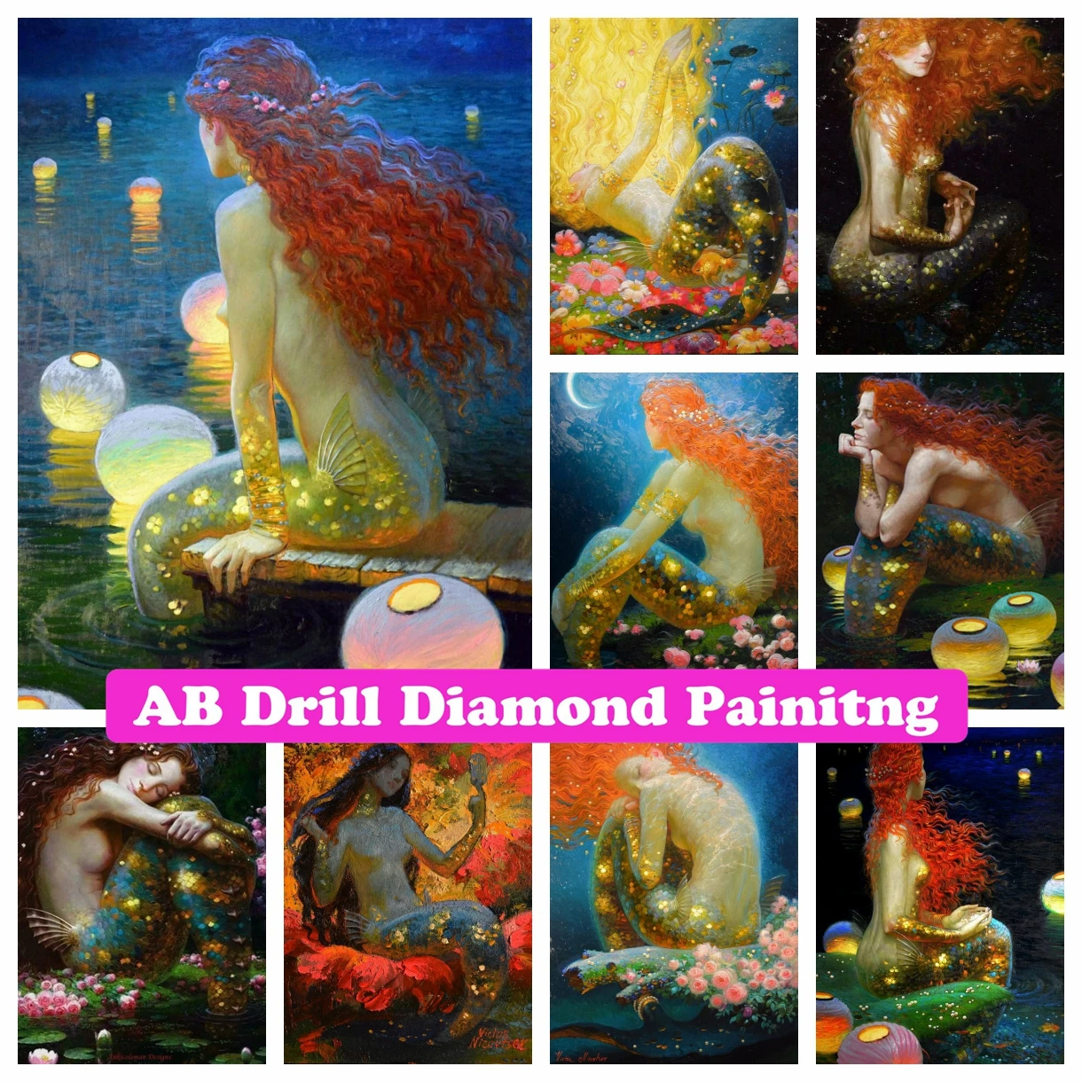 

Mermaid Princess Girl AB Drill Diamond Painting Mosaic Cartoon Oil Painting Embroidery Cross Stitch Handmade Crafts Home Decor
