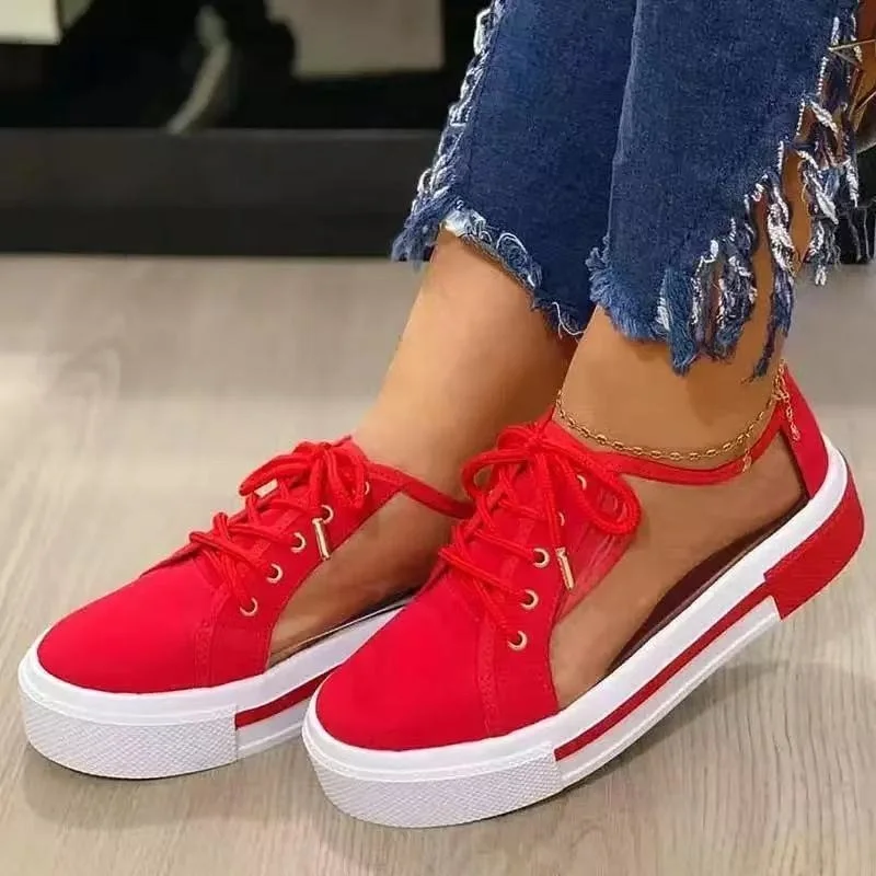 

2022 Mesh Thick Bottom Women's Sneakers Outdoor Casual Round Toe Women's Shoes Summer Flat Breathable Lace-up Sneakers Women