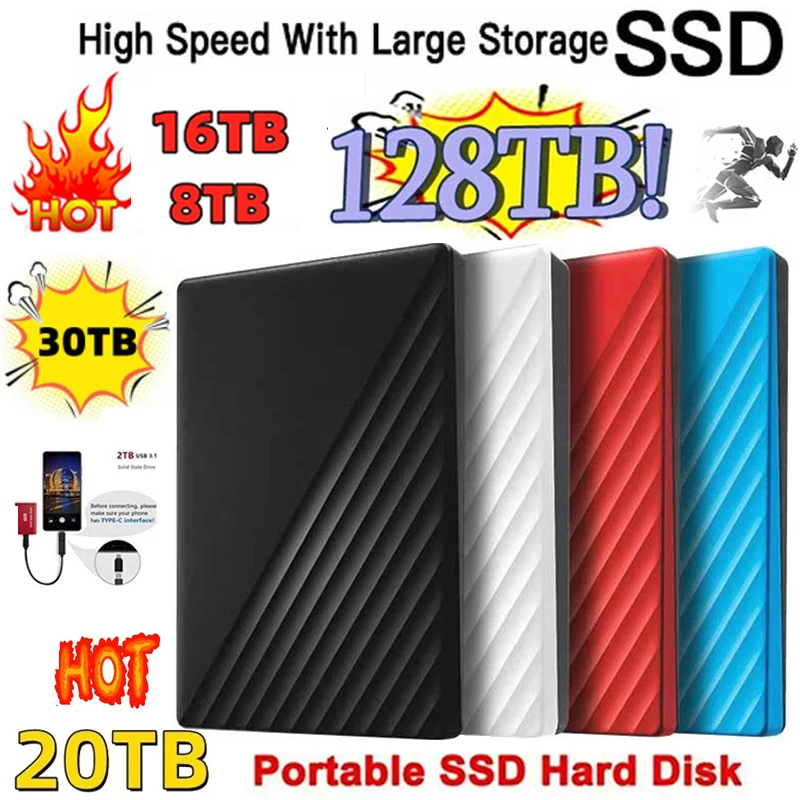 Portable 100% Original SSD 64TB Hard Drive 1TB/2TB/4TB/16TB External SSD Hard Drive Type C USB3.1 Hard Disk USB Flash Drive