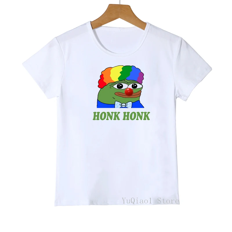 

2022 Rainbow Clown playing ball cartoon print t shirt girls boys summer tops kids clothes white funny tshirt camisetas t-shirt