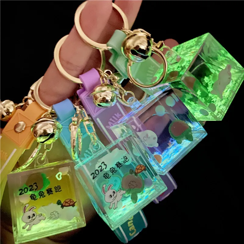 

Creative Keychain Animal into the Oil Luminous Turtle Rabbit Design Liquid Drift Bottle Quicksand Pendant Delicate Package Charm