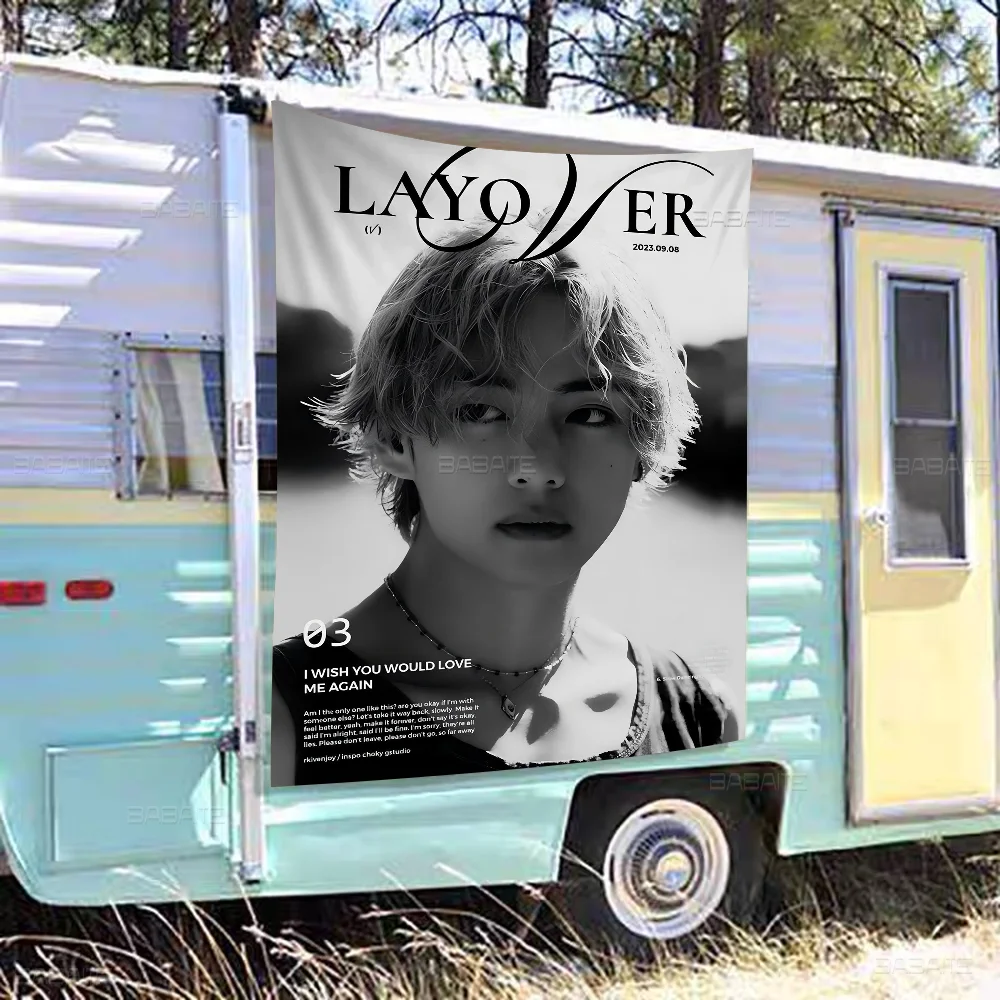 Singer Kpop K-Kim T-Tae H-Hyung V Layover Large Size Flags Printing Patterns Interesting Birthday Party Decorations Banner