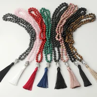 oaiite 108 mala beads necklace with big buddha head pendant black onyx rose quartz stone japamala necklace rosary prayer jewelry