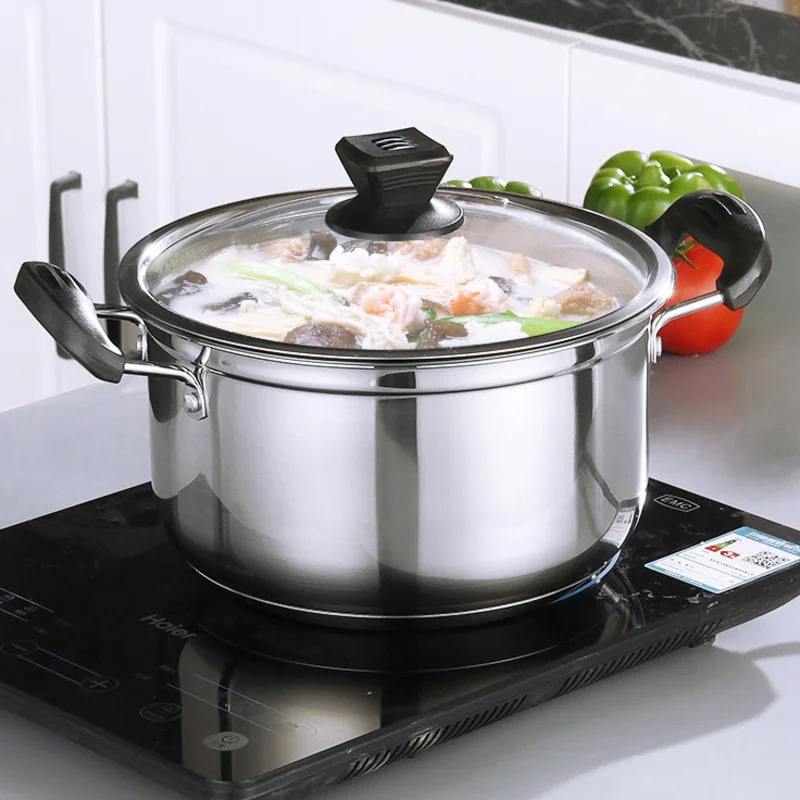 

Мультифункциональная утолщенная кастрюля для приготовления пищи из нержавеющей стали, кастрюля для супа со стеклянной крышкой, кухонная п...