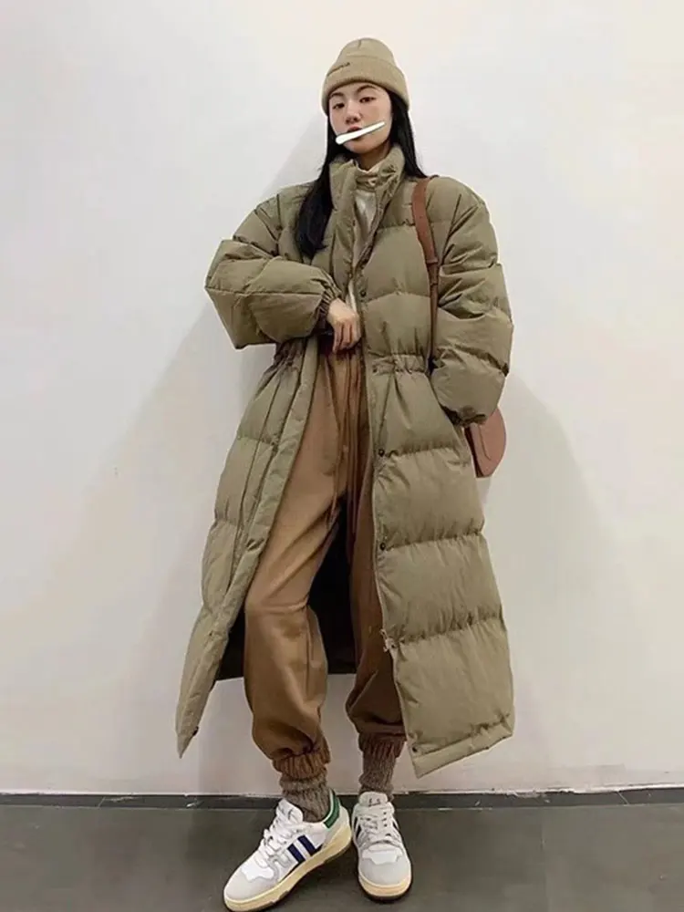 Down jacket women 2022 new Korean version of thick warm long knee fashion slim 90 white duck down coat tide