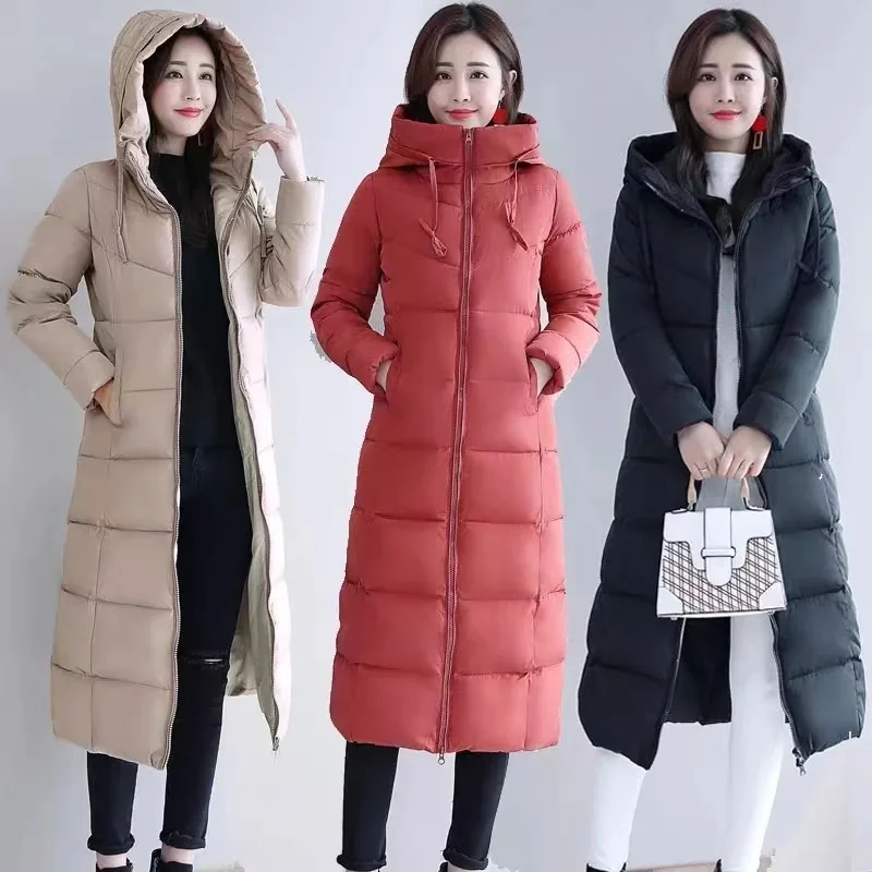 2022 Long Straight Winter Coat Women Casual Down Jackets Slim Remove Hooded Parka Oversize Fashion Outwear Plus Size 5XL WT 1 Kg