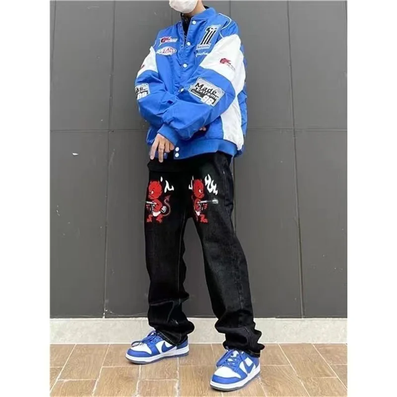 Y2K Emo Men Women Harajuku Cartoon Straight Alt Denim Washed Grunge Trousers Ripped Jeans Baggy Jean Pants Streetwear Clothes