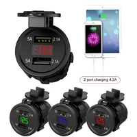 4 2A Car Motorcycle Cigarette Lighter Dual USB Charger 12V 24V For Boat Motorcycle Truck ATV Plug Outlet LED Voltage display