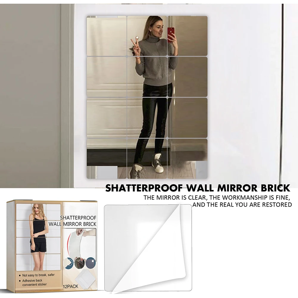 

Shatterproof Wall Mirror Brick Self-adhesive Acrylic Mirror For Bedroom Bathroom Home Decoration Unbreakable Wall Mirror Sticker