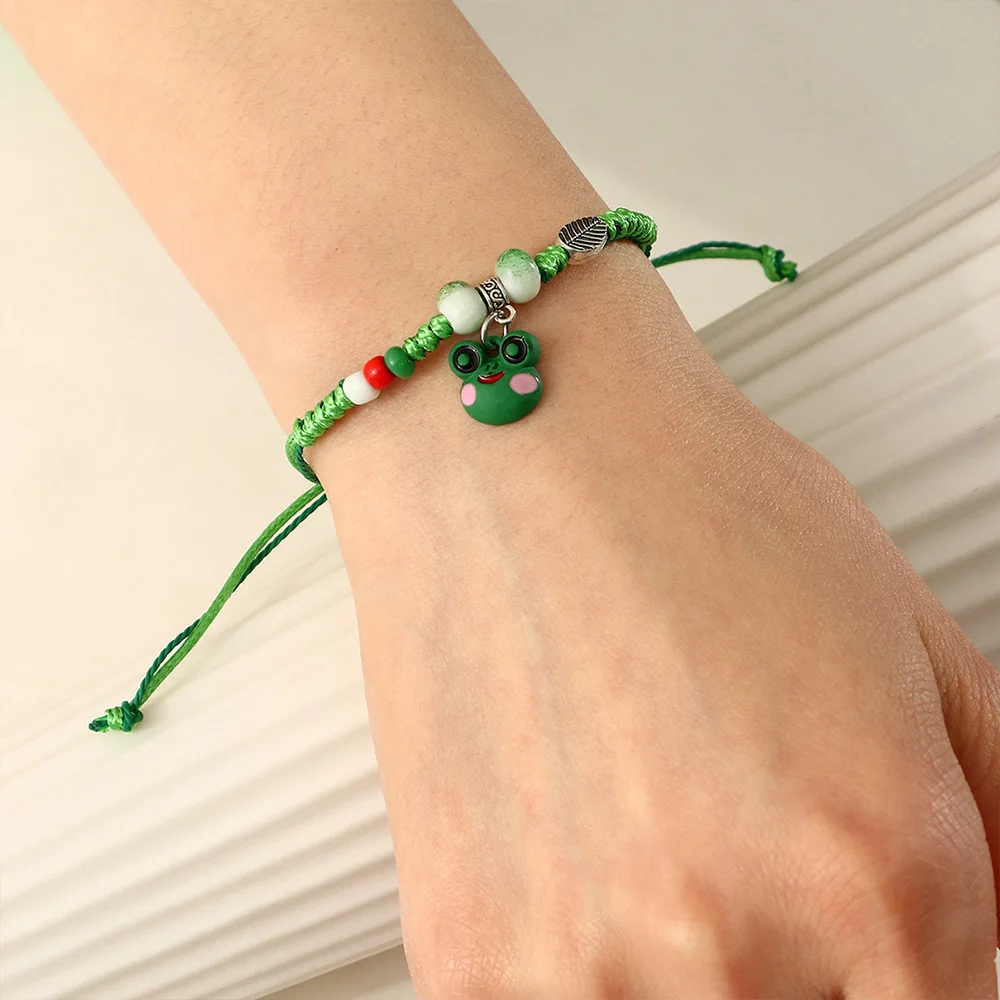

2022 New Fashion Cute Green Frog Pendant Bracelet for Women Rope Chains Adjustable Bracelets Female Small Fresh Jewelry