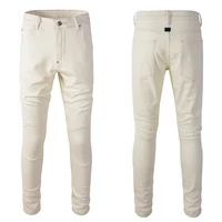 Streetwear Fashion Men Jeans Beige White Elastic Slim Fit Spliced Designer Biker Jeans Men Hip Hop Denim Punk Pants Hombre