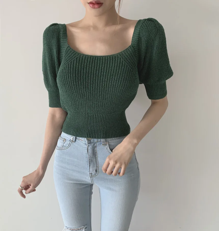 Mafokuwz шикарные вязаные топы рубашки с квадратным воротником пышными рукавами