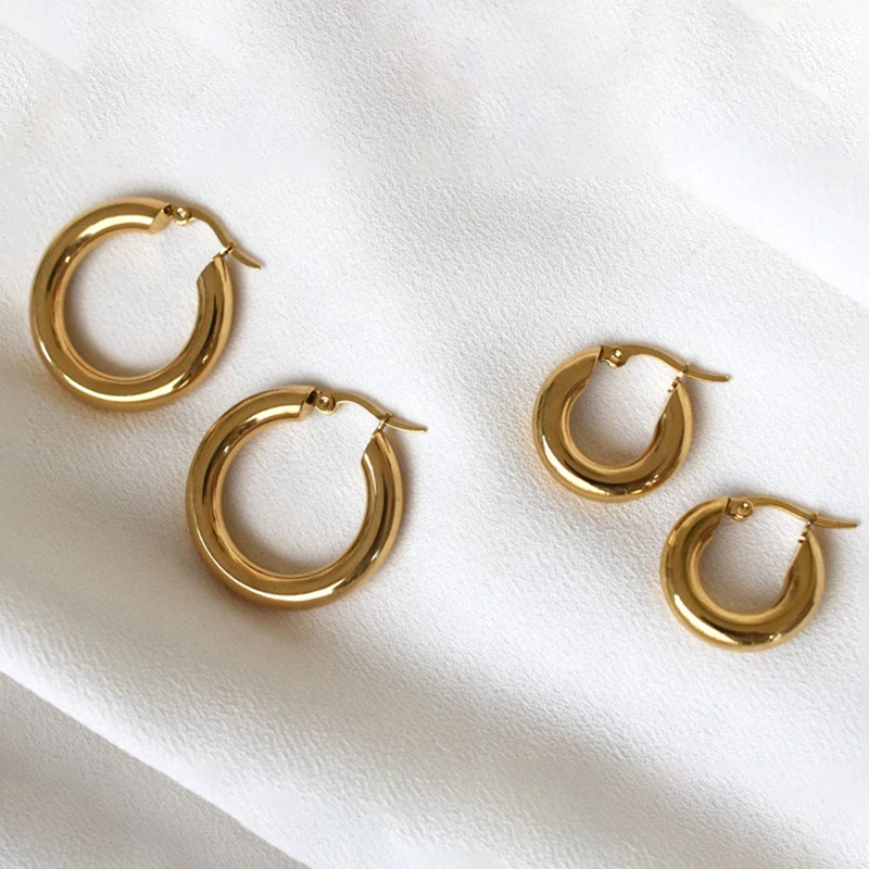 

ALTERA Classic No Fade Stainless Steel Ear Buckle Round Thick Hoops Earrings for Women Piercing Earings Gift Fashion Jewelry