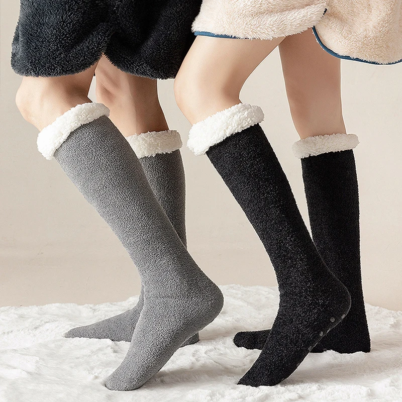 Winter Warm Fluffy Socks Indoor Floor Towel Socks For Women Coral Velvet Sockings Christmas Socks Gift Non-slip Foor Socks Woman