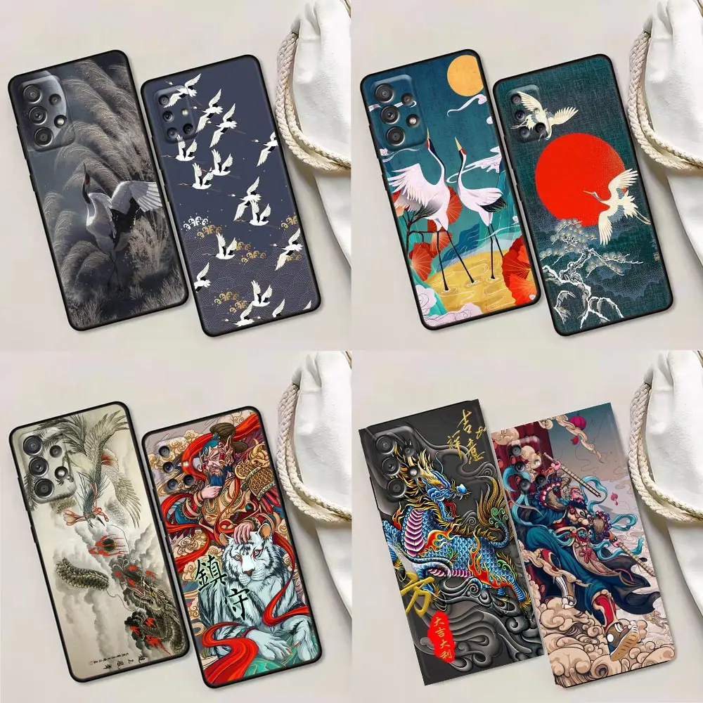 

Phone Case for Samsung A01 A02 A03s A11 A12 A21s A32 A41 A72 A52s 5G A91 A91s Soft Case Chinese Art Crane