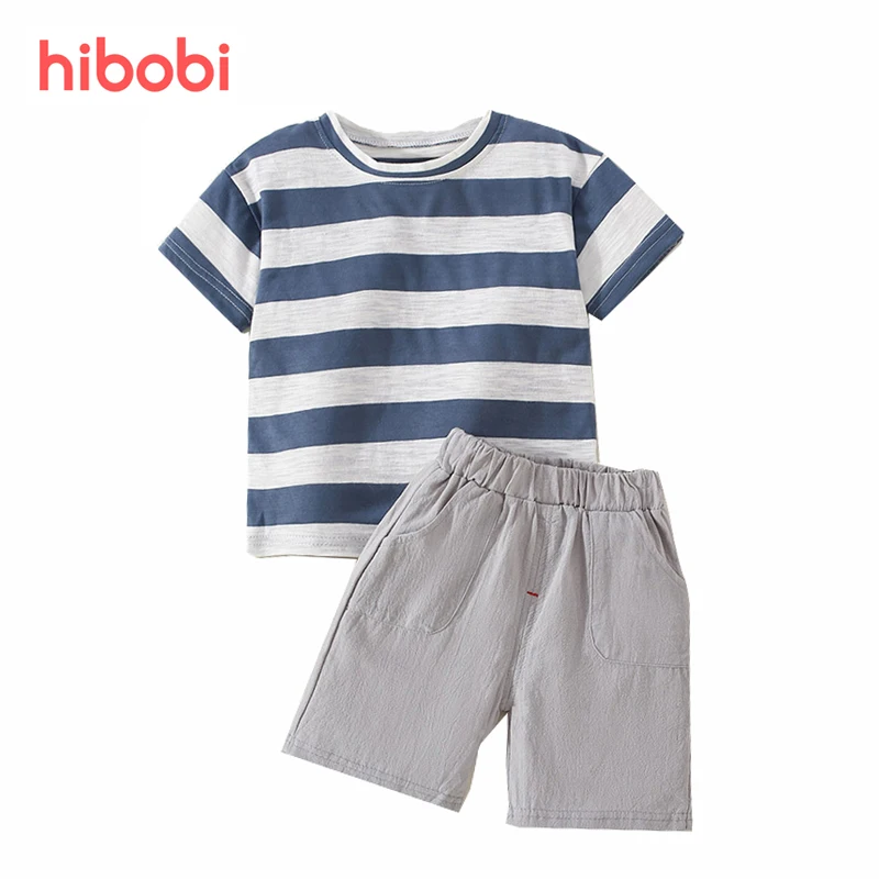 

Hibobi Toddler Baby Boy Clothes Set Summer Casual Children Clothing For Boy Stripe Short Sleeve Tops T-shirt +Shorts Outfit Set