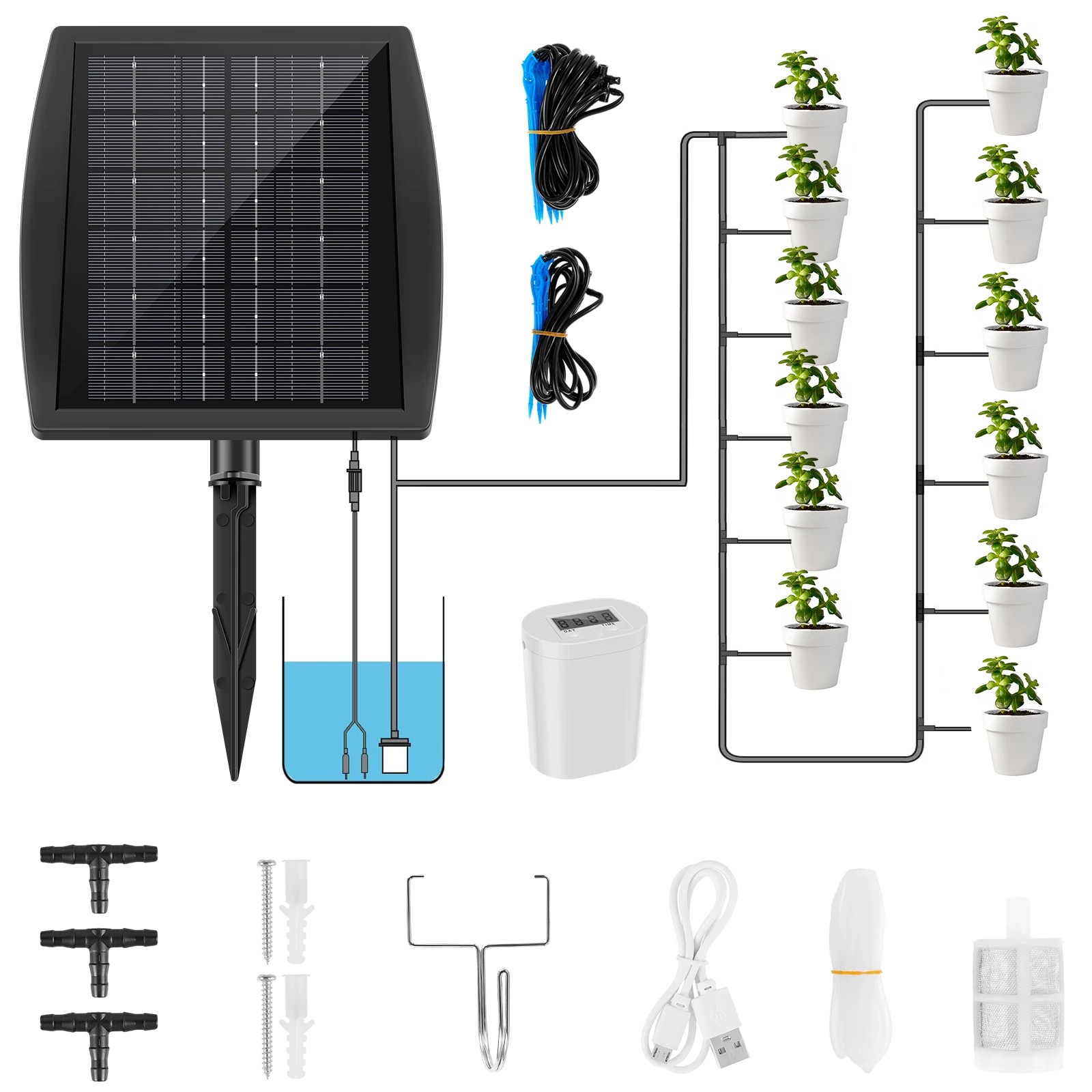 Solar Irrigation Kit Solar Automatic Plant Watering Devices with Timing Modes IP67 Waterproof Solar Powered Drip Irrigation Kit
