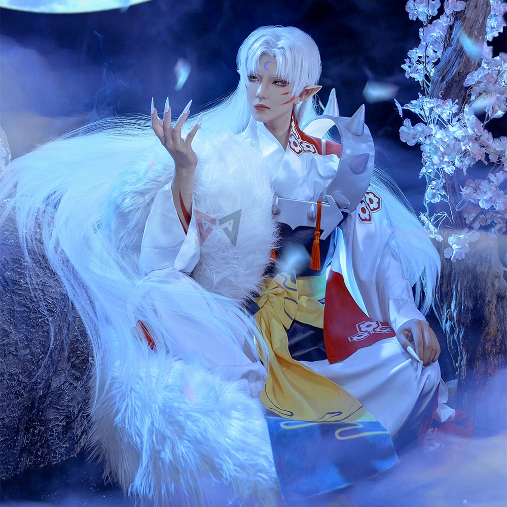 Фото Новинка аниме Inuyasha sesshoumaru косплей костюм карнавал Хэллоуин Артур Карри Необычные кимоно сапоги парик большой хвост изготовленный на заказ №5