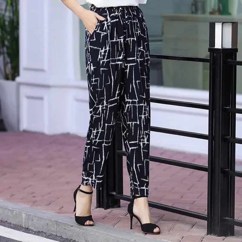 Брюки-султанки женские пляжные с принтом повседневные свободные штаны