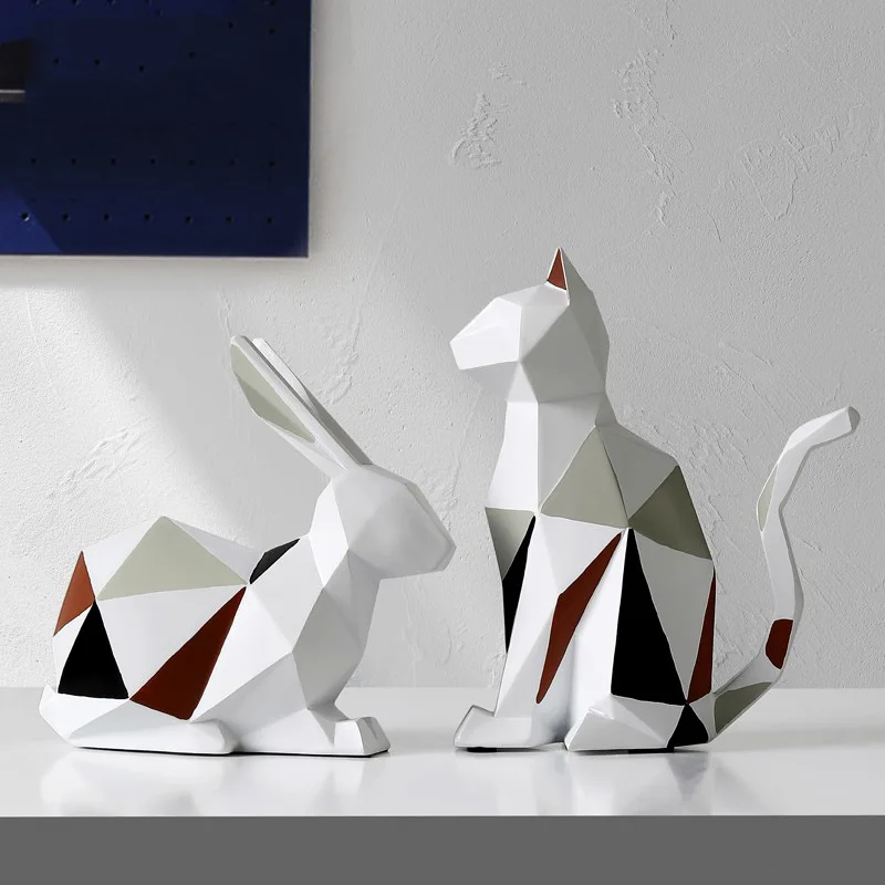 

Silver Cat Statues Et Sculptures Simple Modern Plating Geometry Animal Figurines for Interior Nordic Creative Gift Resin Figure