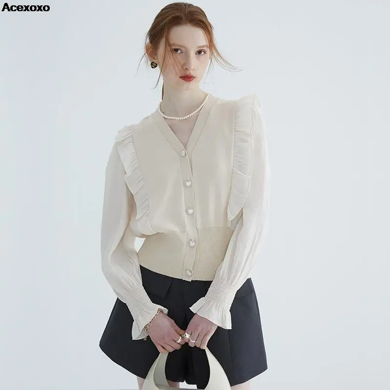 Женский трикотажный кардиган с V-образным вырезом осень 2023