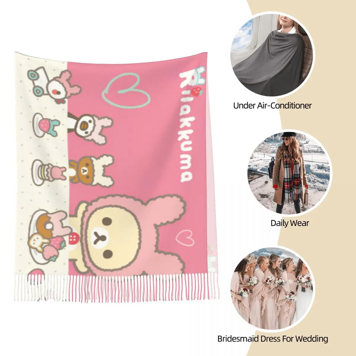 Розовые шали Rilakkuma с героями мультфильмов женские зимние теплые длинные мягкие