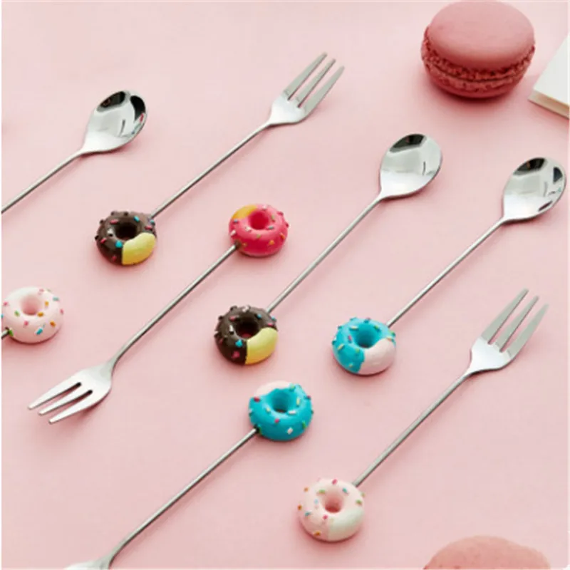 

1pcs Stainless Steel Donut Fork Spoon Cute Girl Heart Fork Mini Creative Fork Set Tableware Dessert Spoon Coffee Stirring Spoon