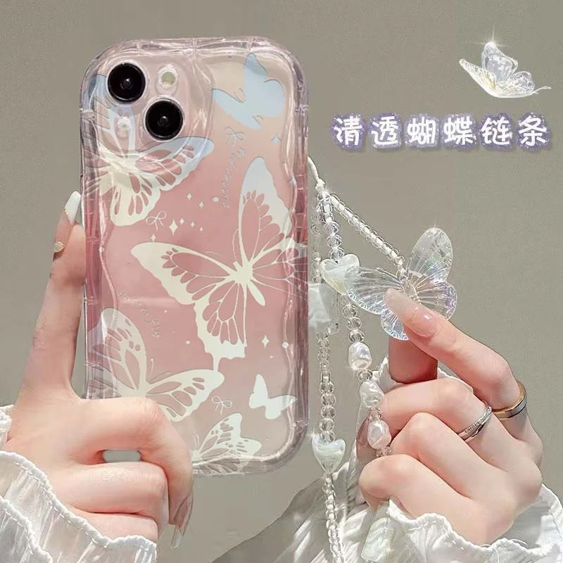 Чехол-цепочка с кристаллами-бабочками для Huawei Honor 90 Lite 300 Pro X9C Smart P30 P40 Mate 30 Pro Play 60 Plus, мягкий прозрачный чехол (art.: 3920d231d748e) - 3920d231d748e