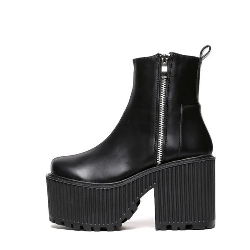 

Женские черные ботинки на платформе Botines Tacon в стиле панк-рок мотоциклетные ботинки на молнии короткие ботинки на высоком каблуке новые боти...