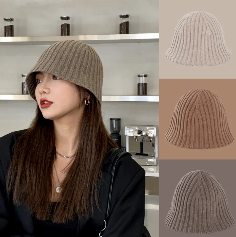 

Fashion Spring Winter Solid Women Knitting Bucket Cap Visor Folding Fishing Bucket Hat High Quality Vacation Cap Lady Outdoor
