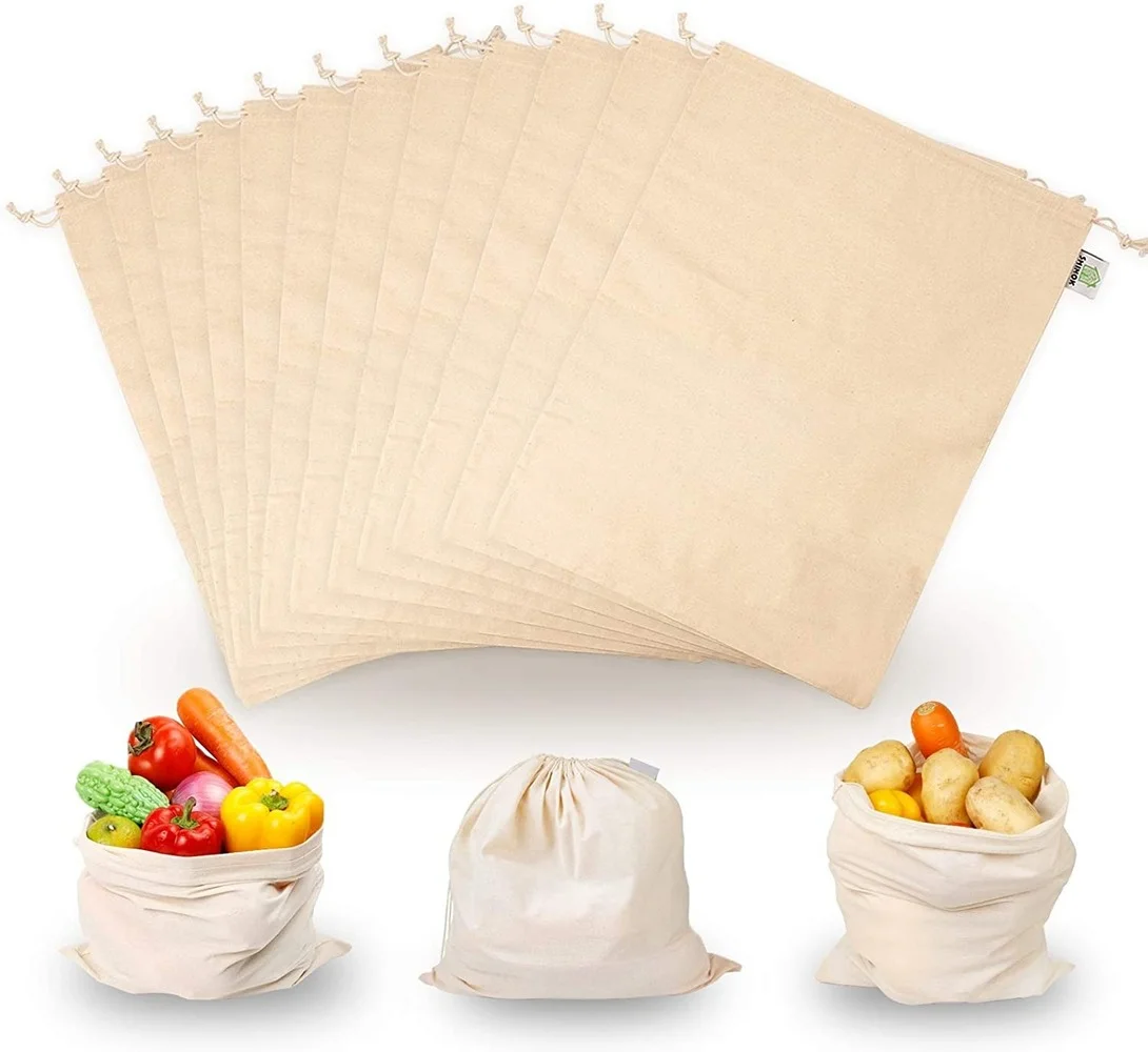 Reusable Produce Bags,shipping Bags Cotton Bags with Drawstring Eco-Friendly Fruits Food Grocery Bags Medium (6P, 10