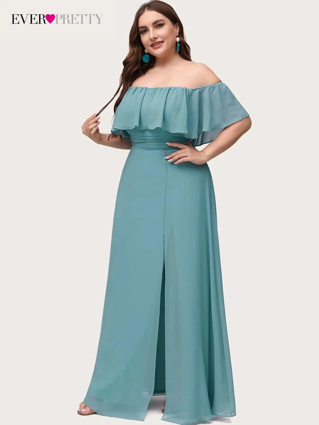 

Plus Size Elegant Women's Dresses Long A-LINE Slash Neck Short Sleeve Gown 2022 Ever Pretty of Chiffon Bridesmaid Women Dress