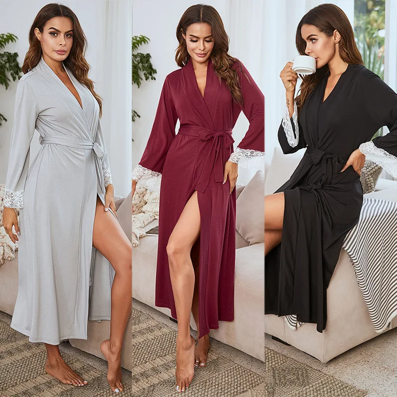 

Women Long Wedding Bride Bridesmaid Robes Bride Elegant Sleepwear Sexy Lace Women Dressing Gown Bathrobe Bath Robe Sleep Lounge