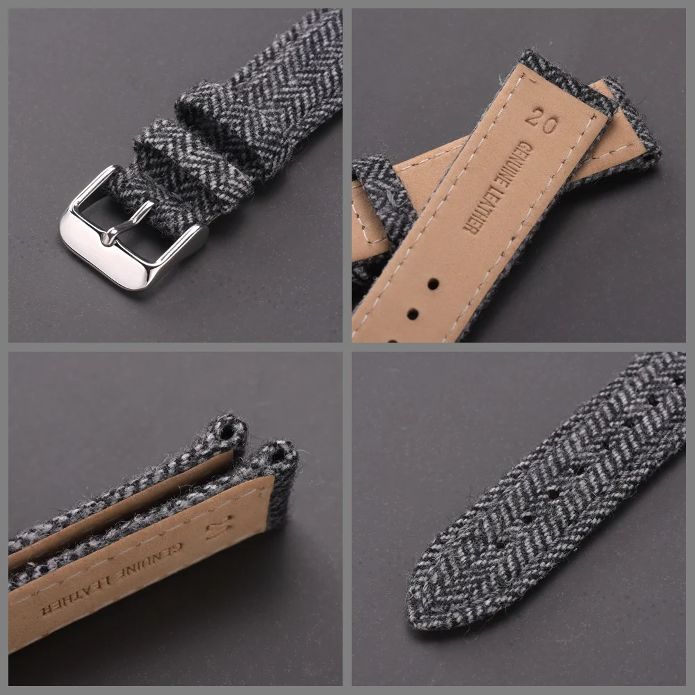 Ремешок из твида для наручных часов в елочку натуральной шерсти - купить по