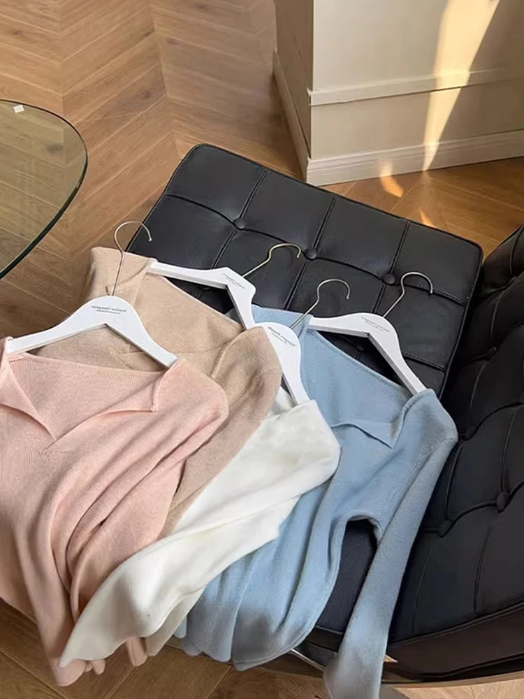 Осенне-зимний французский флисовый вязаный свитер с v-образным вырезом женский