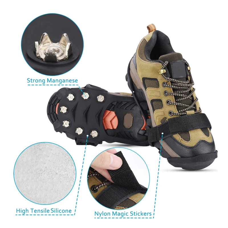11 Teeth Crampons Outdoor Hiking Climbing Snow And Ice Gripper Anti-slip Covers for Winter Shoes Spikes Snow Shoe Accessories