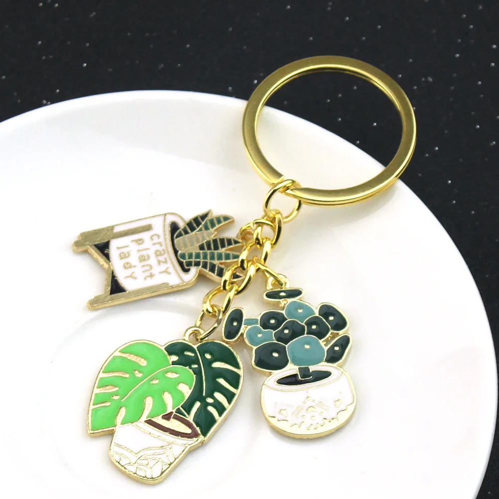 

Cute Fashion Keychain Ladies Succulent Potted Succulent Shaped Keychain Golden Car Keychain Jewelry Gift for Friends
