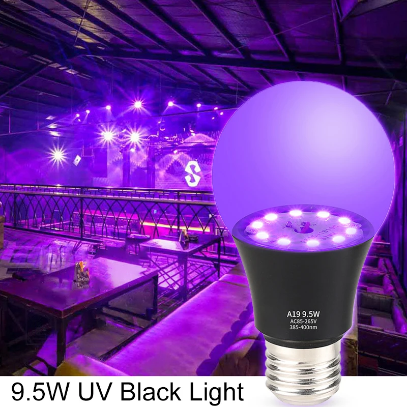 

E26 UV, фиолетовая, черная лампочка, флуоресцентная лампочка для Хэллоуина, 9,5 нм, Вт, флуоресцентная лампочка
