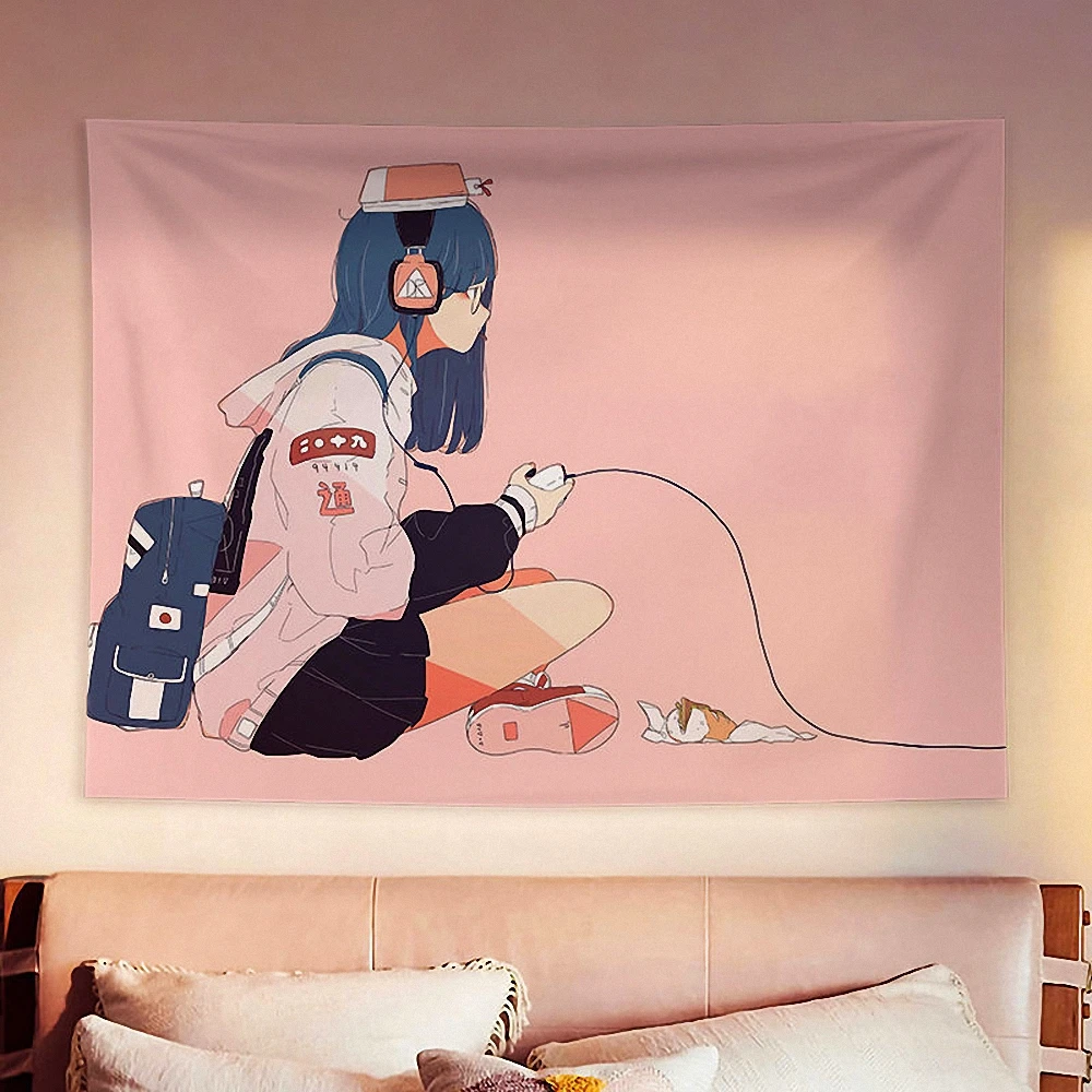 

School Girl Tapestry Wall Art Kawaii Pink Room Decor Anime Wall Carpet Blanket Banners Flags Posters Dormitory Bedroom Decor