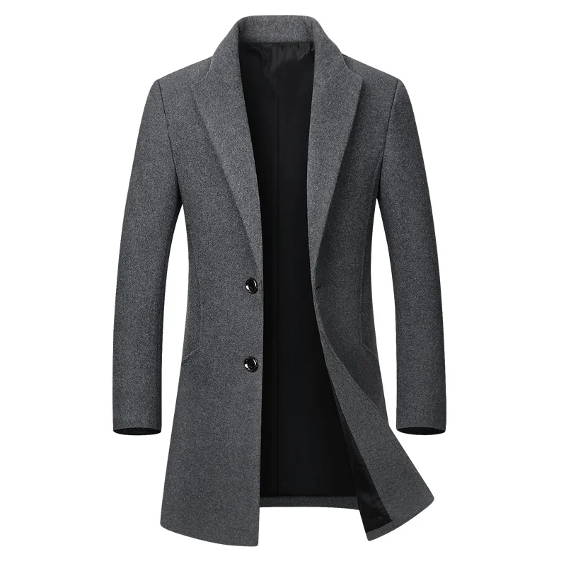 

Тренч мужской классический, модное шерстяное пальто, пальто средней длины, мужской топ из смесовой шерсти, теплая верхняя одежда, ветровка, однотонная Толстая куртка