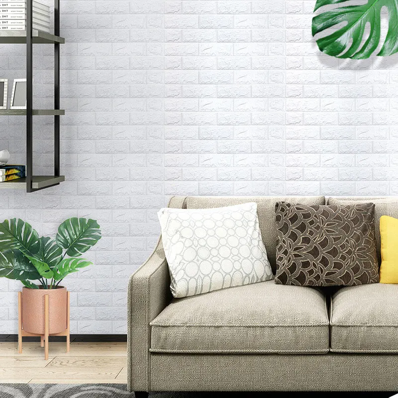 Самоклеящиеся обои из пены белые 3D-панели с рисунком кирпича для гостиной