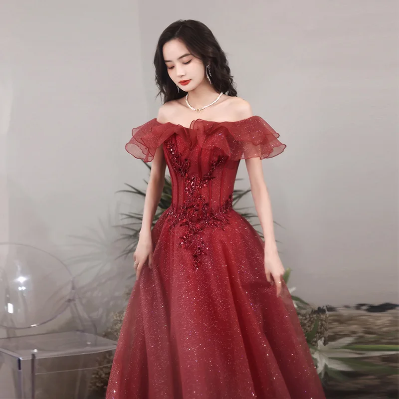 

Toast Dresses Bridal Wedding Fashion Foreign Temperament Engagement Wine Red Back Door Dress Slim Fit Skirt