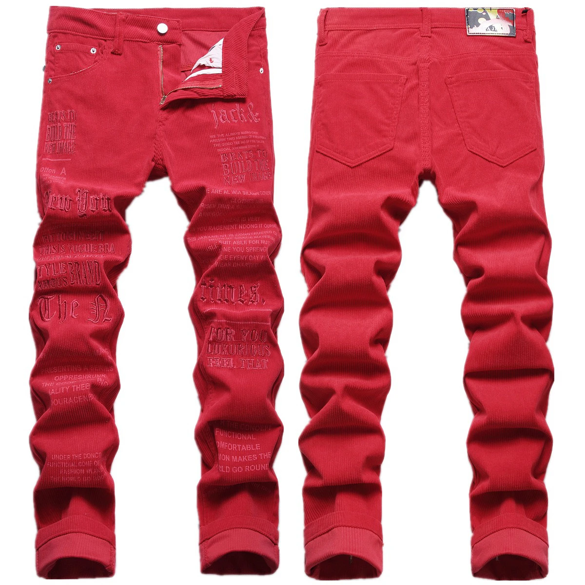EH·MD® Autumn And Winter Red Ripped Jeans Men's Hip-Hop English Embroidery Reflective High-Quality High Street Fashion Zipper 23