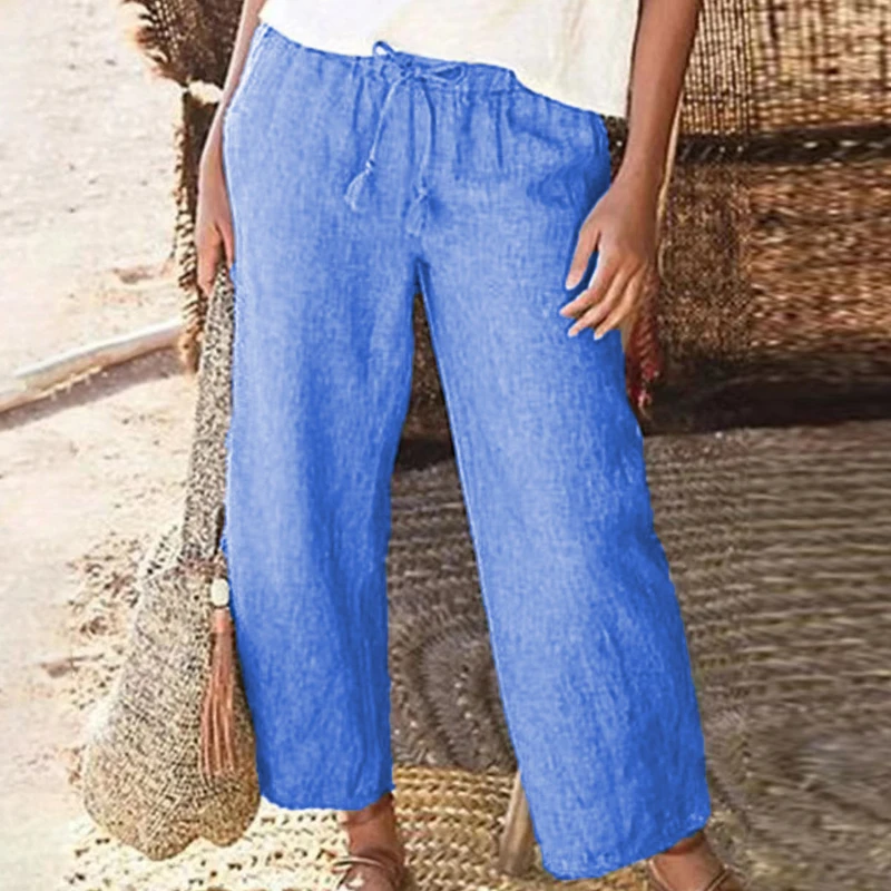 

Women's Wide Leg Pants Elastic Waist Vintage Trousers Lady Loose Casual Pants Retro Literary Trousers